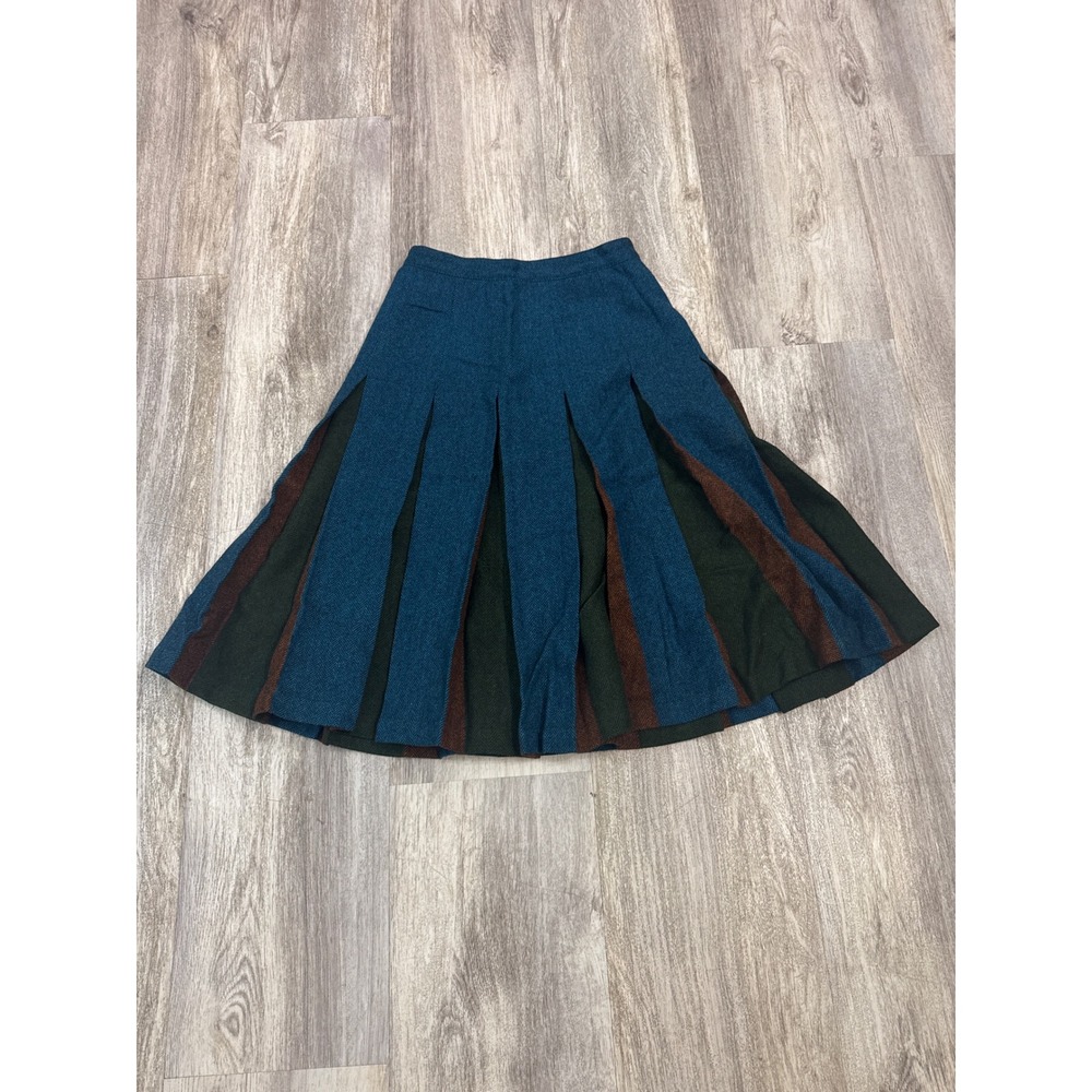 1950s Pendleton Turnabout Reversible Skirt 100% Virgin Wool Pleated Teal Green